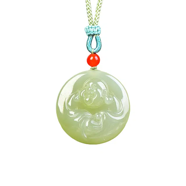 舒杰 本命年弥勒佛吊坠 和田玉 青白玉 女款