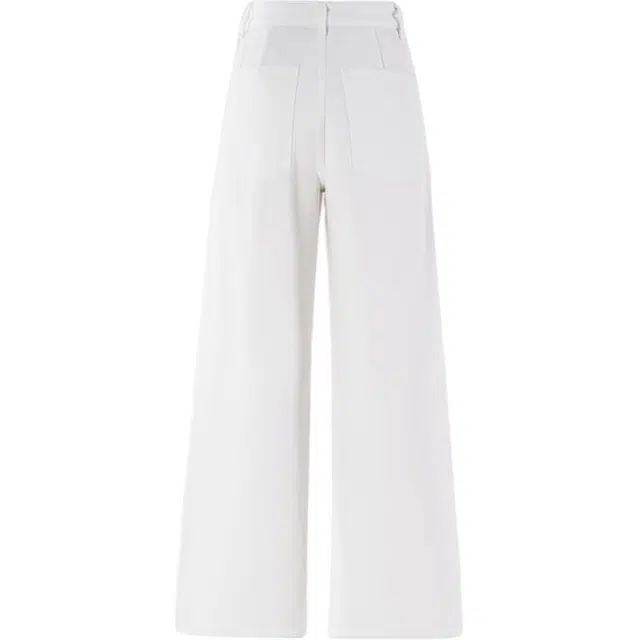 花蔓色 美式复古学院风高腰纯色前贴袋宽松版型拼接垂感弯刀阔腿直筒牛仔裤 女款