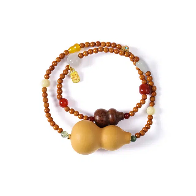 九隆古 国潮文艺素雅气质 百搭双圈叠戴 福禄双全 平安喜乐 有钱花文玩转运珠手饰  礼盒装 橄榄核 手串 男女同款情侣款