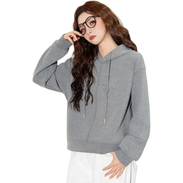 法文箱子 刺绣复古休闲长袖卫衣 女款 深花灰