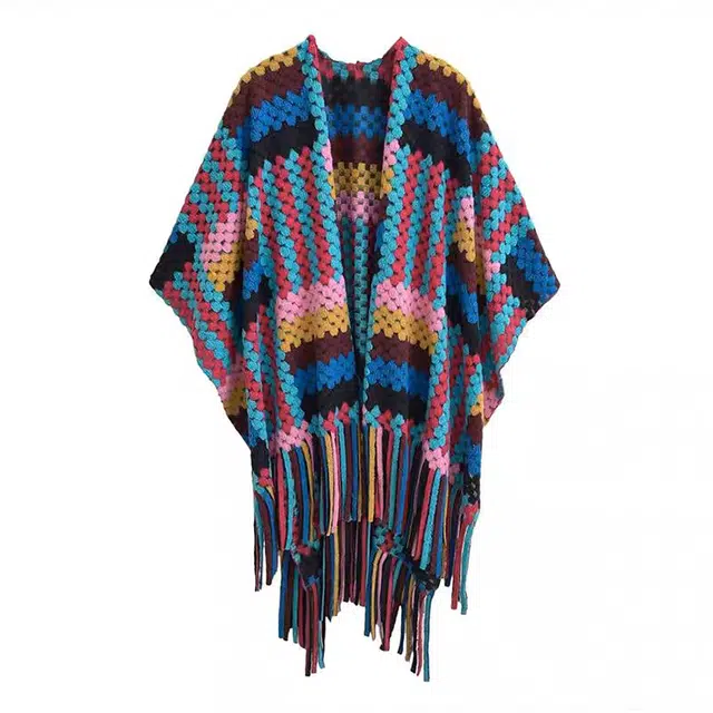 【多巴胺穿搭】 浪莎 秋冬保暖开衫大斗篷流苏格子外搭披肩旅游出片气质洋气外搭款围巾 礼盒装 披肩 女款