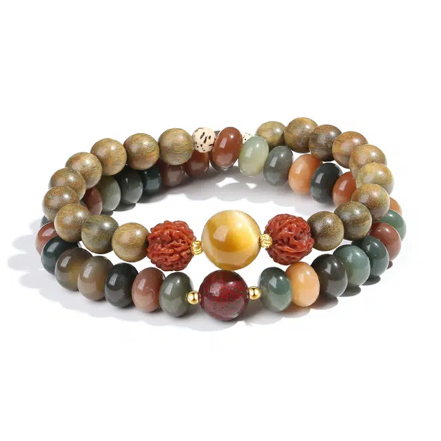 【普陀山官方已过香】 普陀山文创 国风敦煌飞天民族风转运珠双圈新中式百搭小众佛珠串#好运 送礼礼盒 绿檀 手串 男女同款情侣款