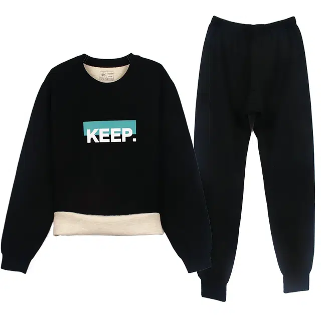 宜而爽 青少年加绒加厚时尚锁温保暖套装 男款