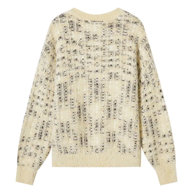 对白 高级感仿貂毛圆领女上衣慵懒宽松软糯针织衫毛衣 女款