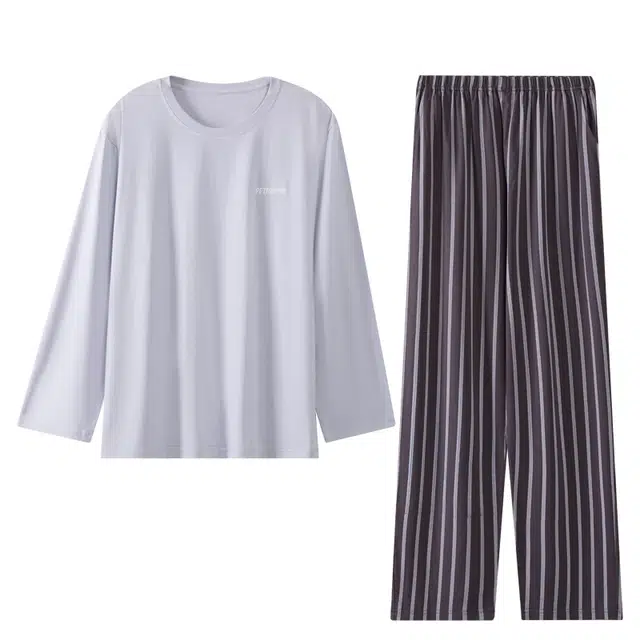 好福份 简约休闲宽松可外穿圆领舒适睡衣套装 男款 图片色