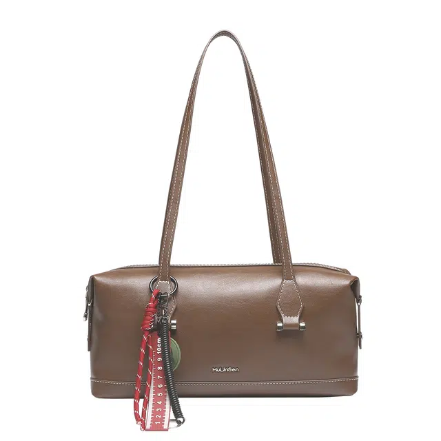 木林森 经典复古手提包百搭植鞣波士顿枕头包 聚氨酯 单肩包 常规 女款 浅咖