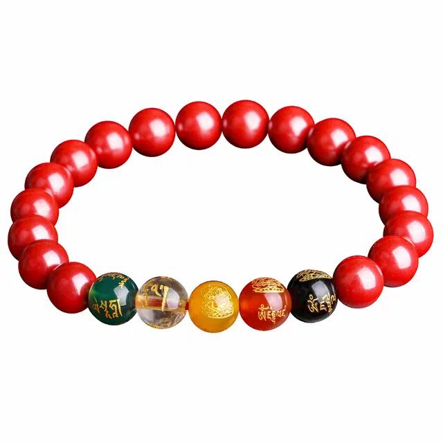 豆蔻时光 高含量帝王砂新中式五路财神 再造辰砂朱砂 玉石手串 男女同款情侣款