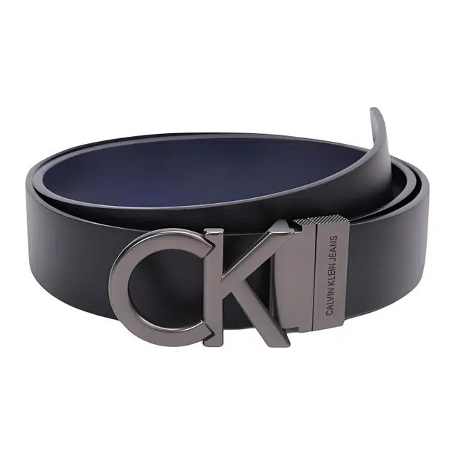 Calvin Klein CK Logo Smooth Buckle Belt Navy 3.4cm