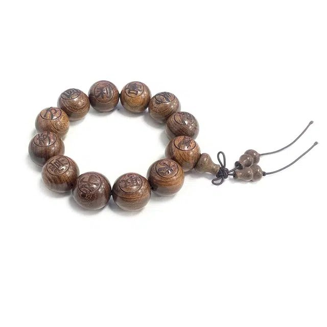 九隆古 雕刻十二字真言手饰 诸事顺利招财转运新中式国潮复古文玩盘玩佛珠串珠礼盒装生日纪念日送礼#好运 檀木 手串 男女同款情侣款