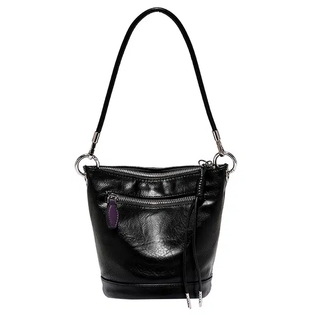 恒源祥 秋冬季复古时尚百搭 牛皮 单肩包 女款 黑色