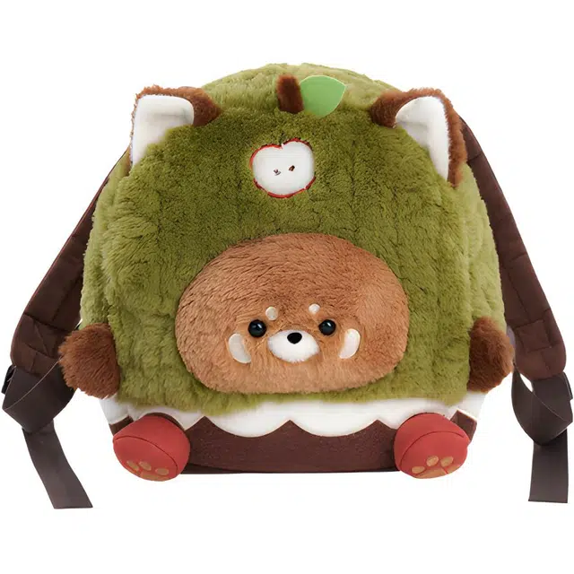 八音象 青苹果小熊猫双肩包 可爱柔软亲肤毛绒卡通书包 玩偶周边