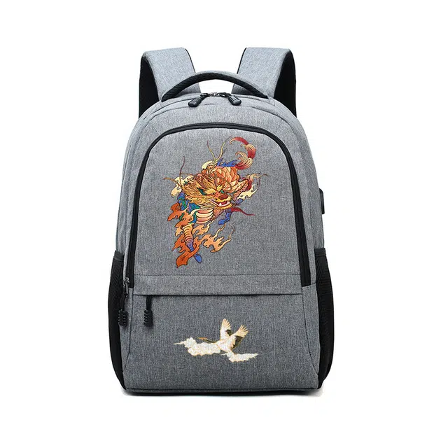 草丛喵喵喵 时尚休闲日常背包 牛津纺 双肩包 常规 男女同款情侣款 黑色