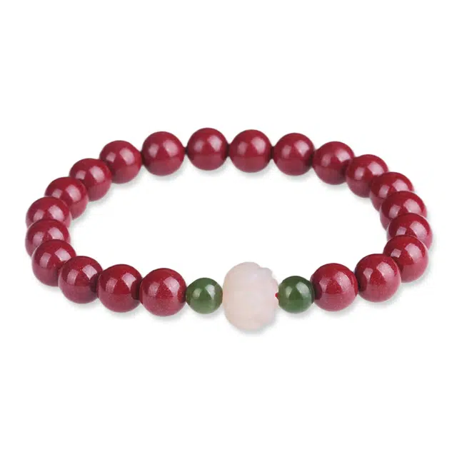 妍韵珠宝 高含量复古精致小众 诸事顺利好运连连雕刻莲花 再造辰砂朱砂 手串 男女同款情侣款