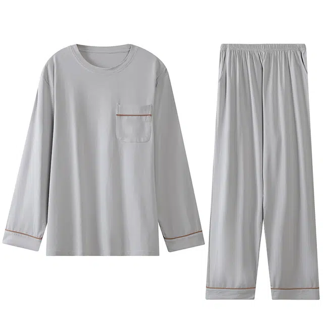 好福份 圆领长袖休闲长裤简约睡衣套装 男款 图片色