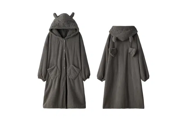 俏薇妮 小恶魔翅膀珊瑚绒加绒加厚连帽睡衣保暖家居服宽松长款休闲实用可外穿睡袍/浴袍 女款 深灰色
