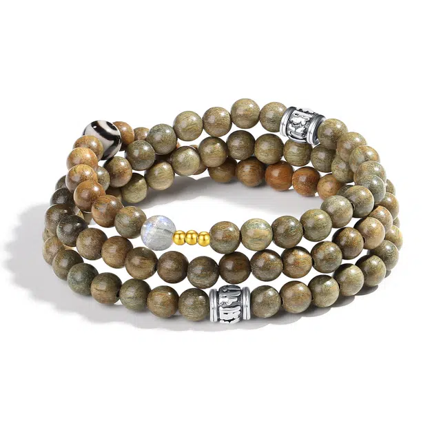 【普陀山官方已过香】 普陀山文创 新中式国潮复古民族风多圈叠戴佛珠素圈盘玩转运珠串 绿檀 手串 男女同款情侣款