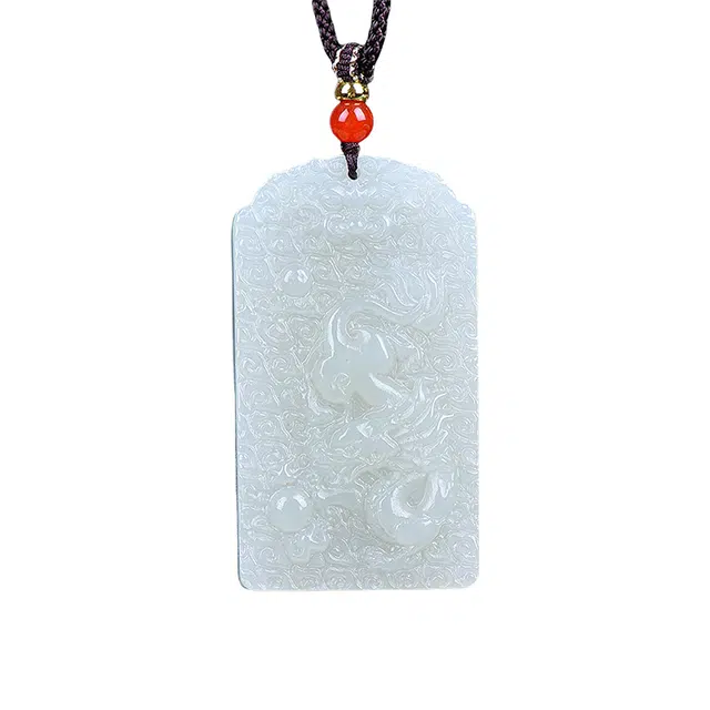 舒杰 本命年生肖龙牌 和田玉项链 白玉/青白玉 男款