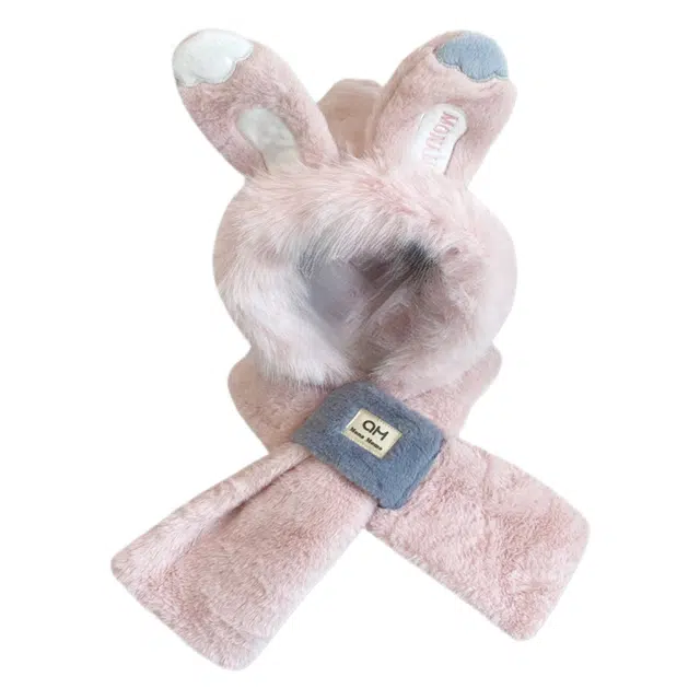 木林森 可爱狐狸耳朵毛绒帽子围巾一体护耳保暖帽百搭学生围脖防寒  腈纶 帽子 男女同款情侣款