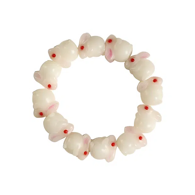 九隆古 前途似景 好运顺遂 软萌小白兔绕指柔 仙气减龄学生国潮盘玩串珠手饰#好运 本命年送礼盒物 菩提子/菩提籽 手串 男女同款情侣款