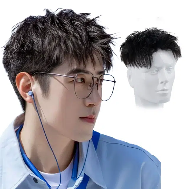 晚晚风 男士头顶补发假发片 轻薄织发 短发真发帅气隐形 自然黑