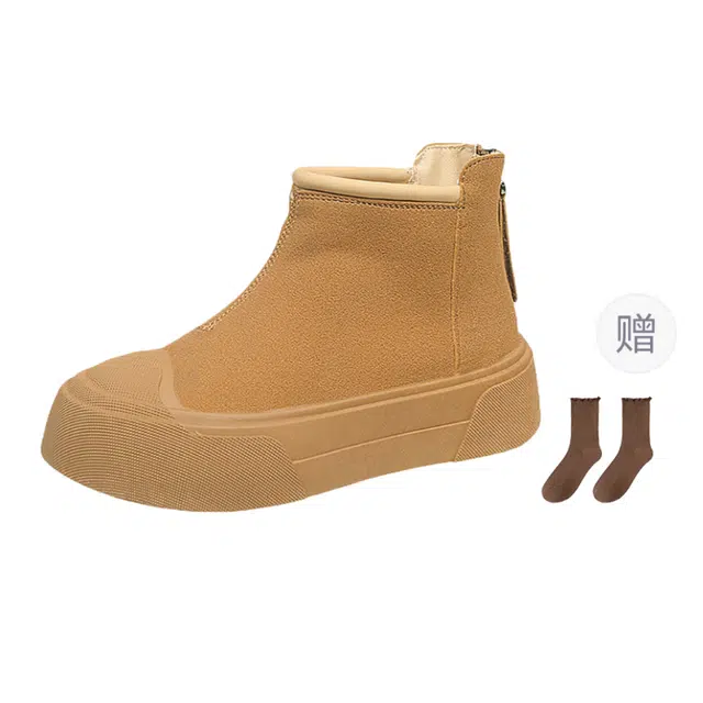 小鹿米利 时尚百搭复古增高加绒保暖后拉链 短靴 女款