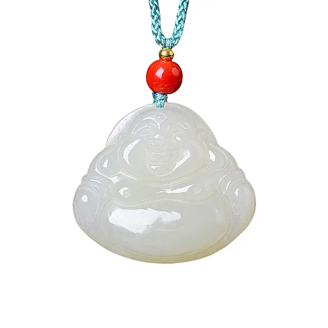 舒杰 转运本命年弥勒佛女生好礼 和田玉项链 白玉 女款