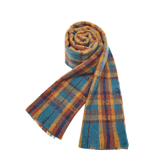 纳兰杜 高级感拼色秋冬防寒保暖百搭学生针织 高颜值礼盒装 聚酯纤维 绒线围巾 女款 蓝黄大格纹