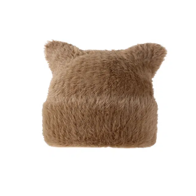 山一丸 秋冬可爱水貂毛猫咪耳朵纯色套头帽弹力韩国 涤纶 绒线帽 男女同款情侣款