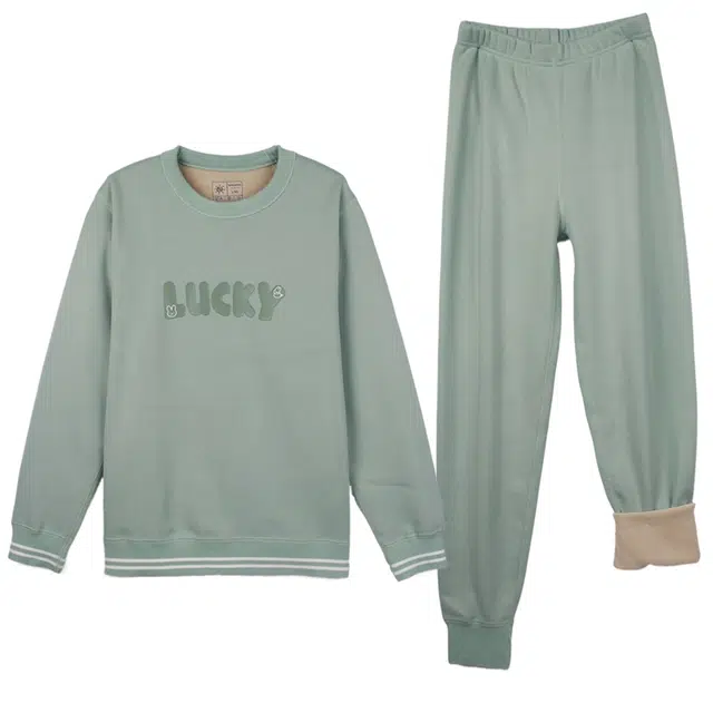 宜而爽 舒适加绒加厚青少年锁温亲肤防寒保暖套装 女款