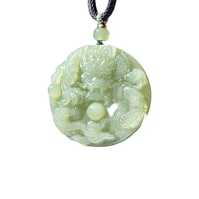 舒杰 本命年双面精雕生肖龙吊坠 和田玉 青白玉 男女同款情侣款