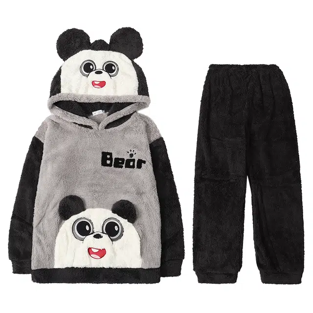 兰缪 加厚保暖连帽可外穿舒适亲肤睡衣套装 男款 图片色