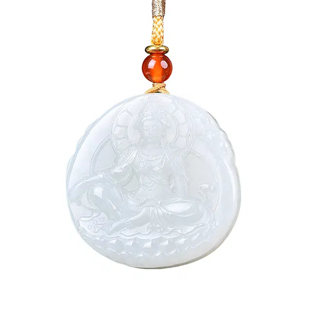 舒杰 国风转运观音 和田玉项链 白玉/青白玉 男款