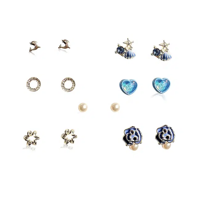 前方大荒野 清新海洋套装蓝色系简约小众设计小清新森系少女心清冷感日常百搭温柔可爱精致气质 树脂 耳钉 女款