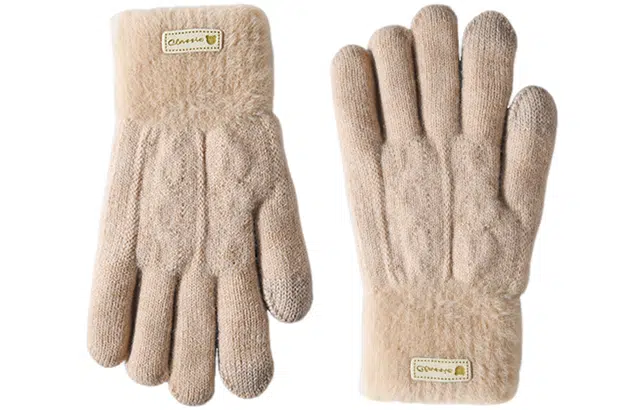 优幽兰 时尚百搭小众设计感拼色针织毛线分指可折叠 写字加绒加厚开车骑车保暖防寒 聚酯纤维 绒线手套 女款