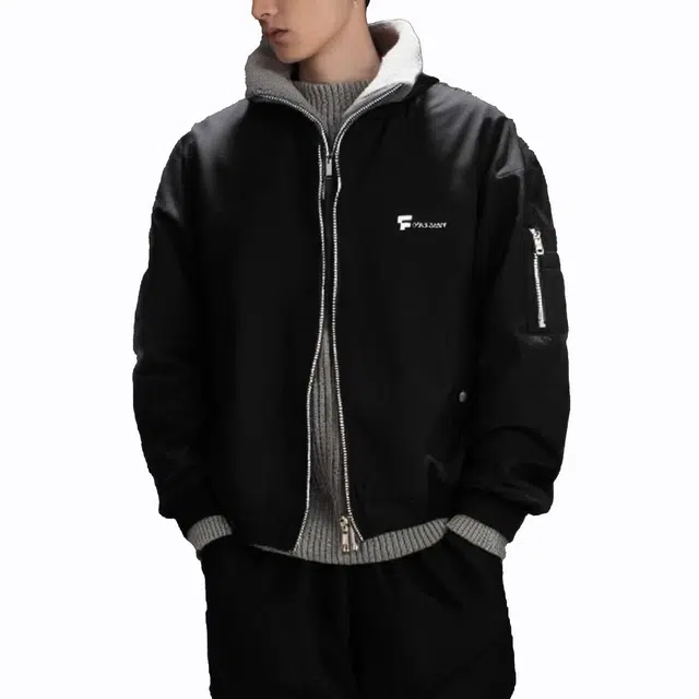 快鱼 美式复古高街学院风酷帅潮流军事风宽松棒球领加厚飞行员夹克外套叠穿立领拉链开衫纯色针织衫百搭休闲学生棉服 男女同款