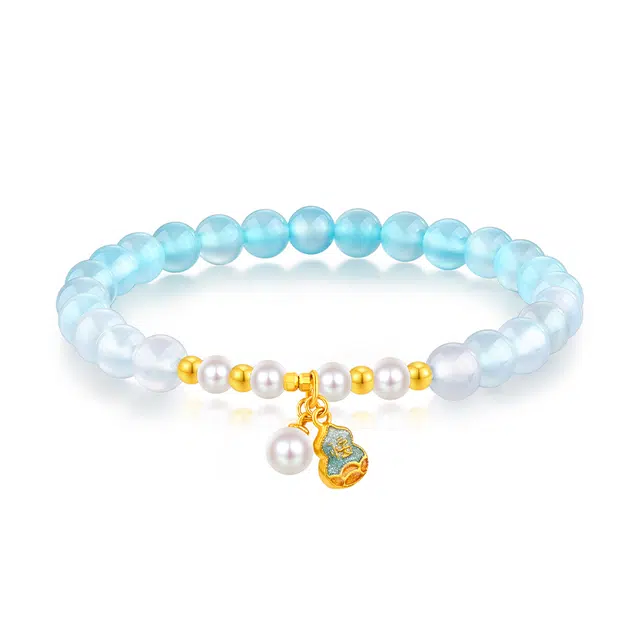 梦金园 新中式国潮多巴胺金镶玉显白串珠手饰 福禄祥云福袋好运连连#送礼 玉髓 手串 女款