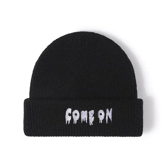 浪莎 户外双翻边字母刺绣时尚简约保暖护耳 腈纶 绒线帽 男女同款情侣款