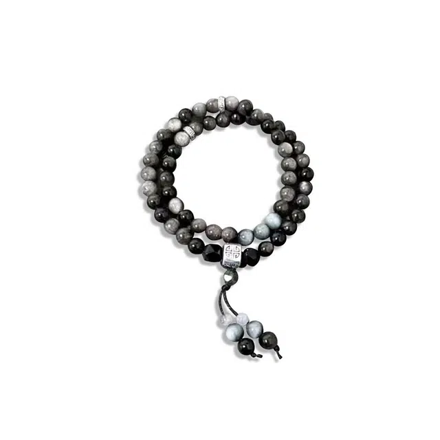 克兰茜 银色渐变 旺事业步步高升 加薪转运 新中式国潮百搭高级感 绕指柔转运 新年送礼女友招财配饰好运 黑曜石 玉石手串 女款