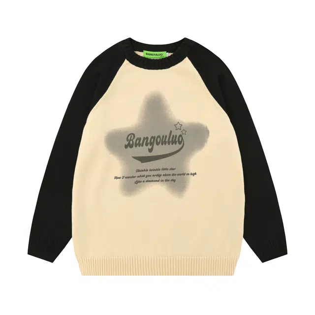 水中花 插肩刺绣星星圆领毛衣 女款