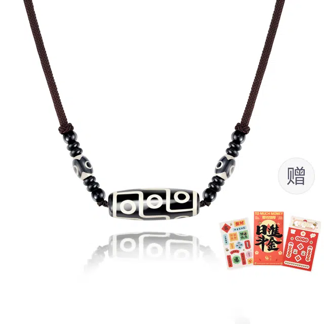 中国黄金 珍·尚银 藏式九眼天珠 编绳锁骨链国潮新中式古风 百搭潮流 小众轻奢 玛瑙 项链 男女同款情侣款