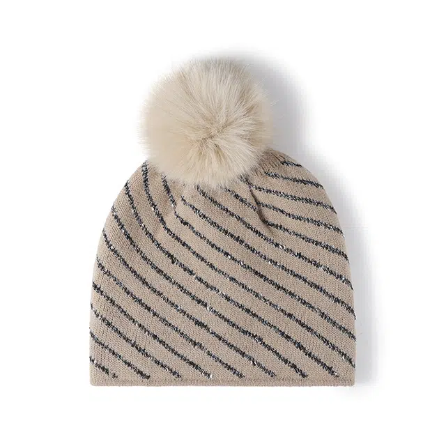 浪莎 秋冬加绒条纹针织帽户外保暖冷帽百搭透气无檐 腈纶 绒线帽 女款