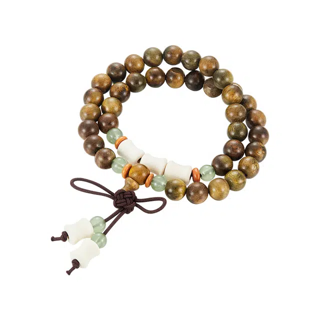 【步步高升升职上岸】 迷颂玛 双圈 节节高 新中式国潮盘玩 圆珠多圈叠戴小众#好运 绿檀 木作手串 男女同款情侣款