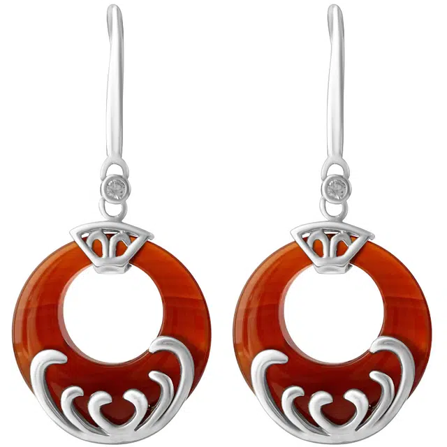 倾爱 新年好运礼妈妈银耳饰新中式复古 玛瑙 耳环 女款