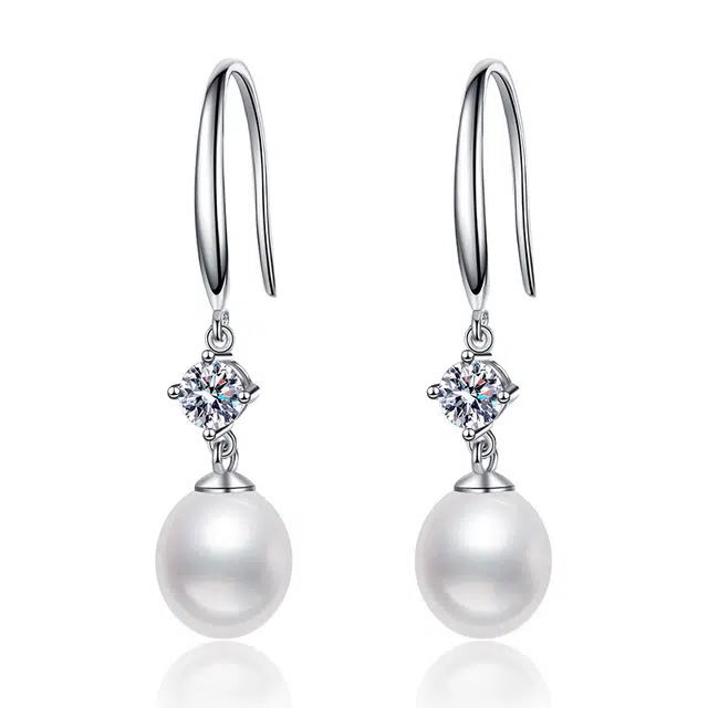 贝诗珠宝 水滴珍珠耳钉莫桑石气质百搭年轻款妈妈款 淡水珍珠 耳环 女款