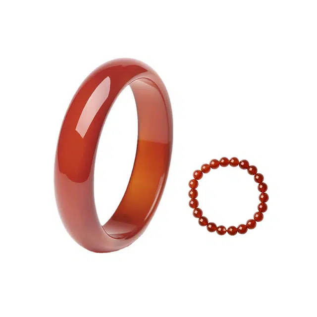 龙弗 鸿运当头红红火火昭昭如愿红色 心想事成万事如意两件套古香古色古典雅致高级感 玛瑙 手镯 女款