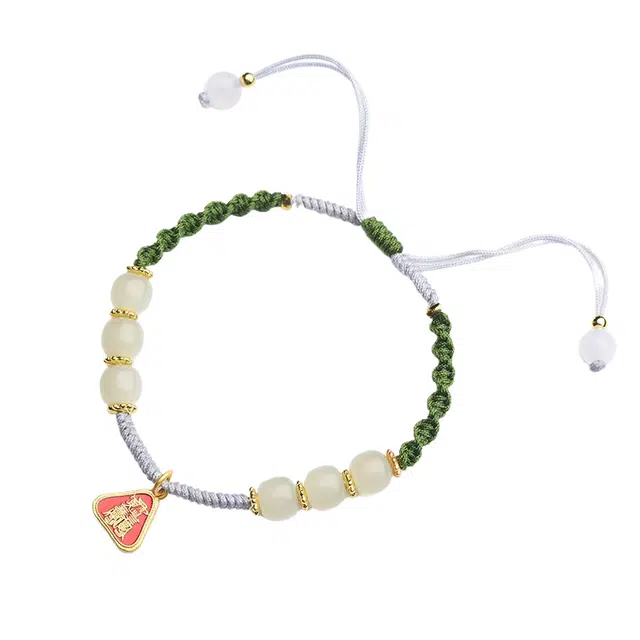 月岚 新中式招财转运珠国潮风 复古 小众设计 手工编织 个性 典雅 高级 好运 和田玉手链 翠青玉 男女同款情侣款
