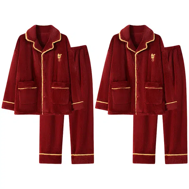 兰缪 舒适亲肤休闲睡衣套装 男女同款 红色