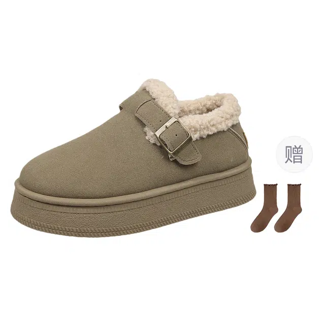 小鹿米利 保暖耐磨增高防滑 厚底全包勃肯通勤懒人一脚蹬休闲复古加绒 及踝 雪地靴 女款