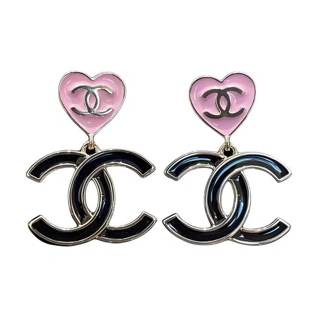 CHANEL Double C Metal Earrings Black