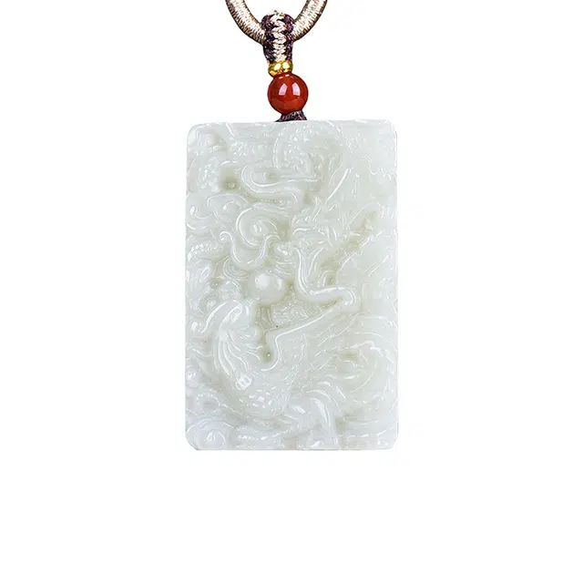 舒杰 国风双面精雕龙凤牌情侣项链 和田玉 白玉/青白玉 男女同款情侣款